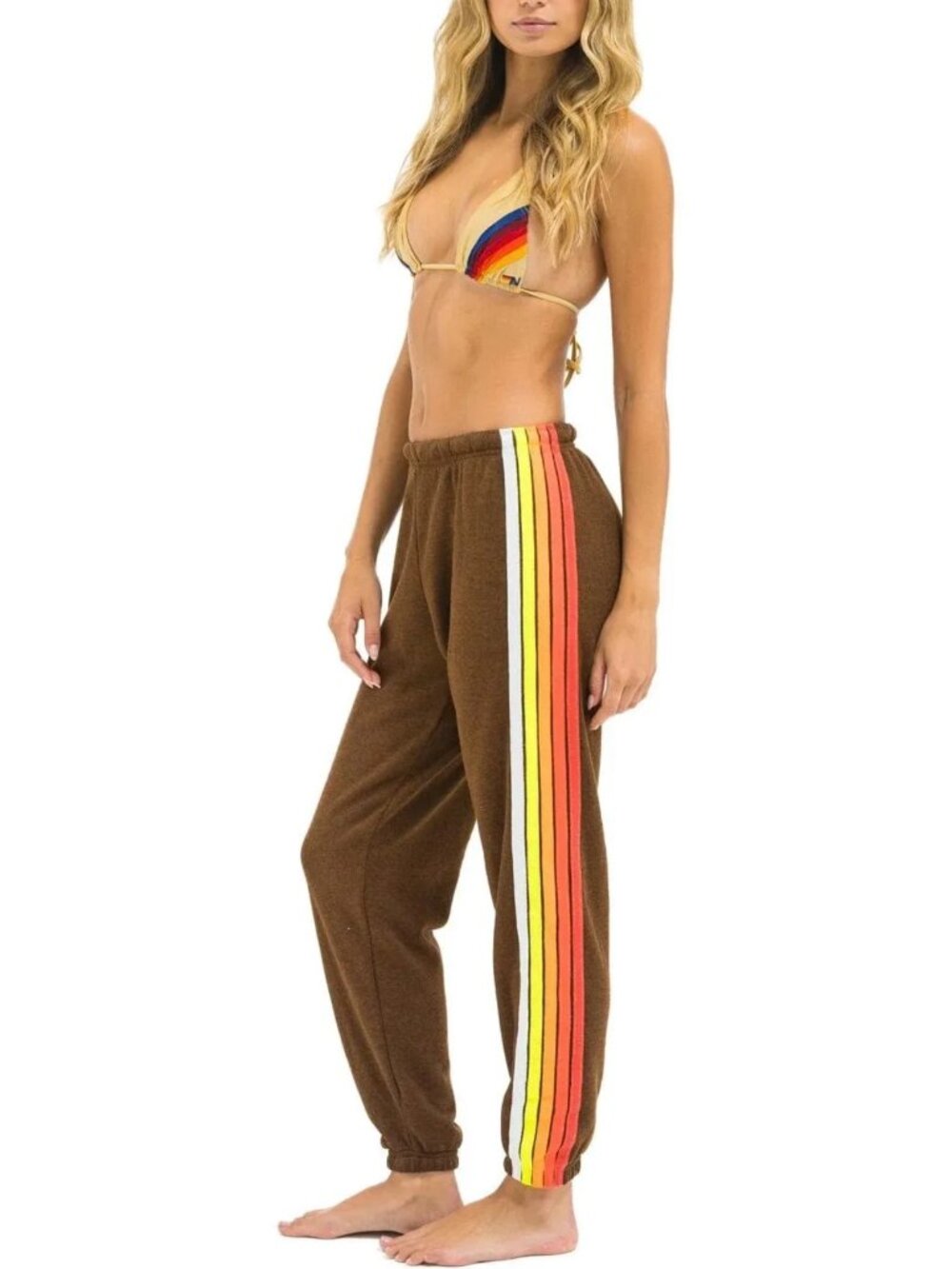 Aviator Nation $189 Rainbow Stripe Sweatpants Chocolate | White Neon XS